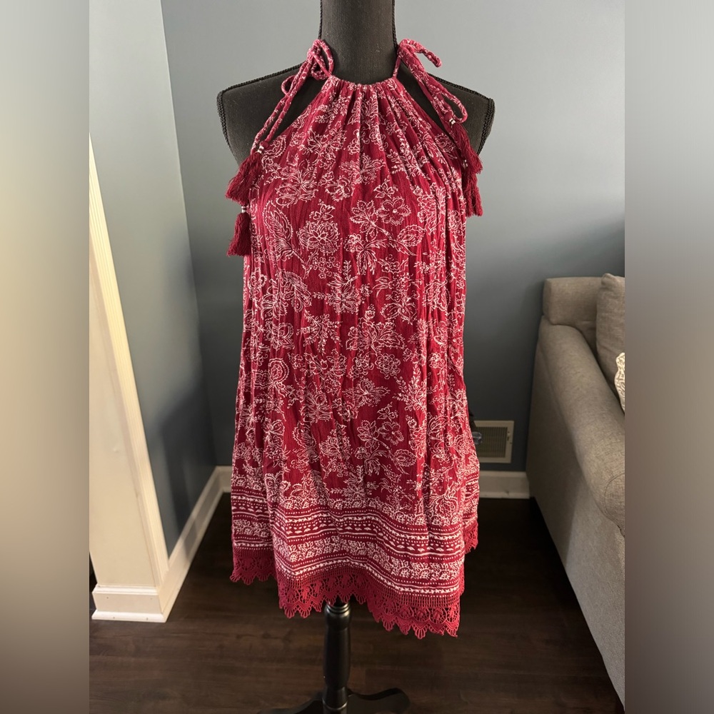 Red/white halter mini dress
